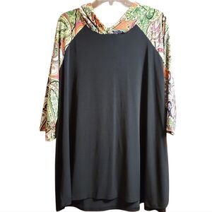 Southern Charm top 2XL black bodice statement sleeves hood 70s vibe stretch knit